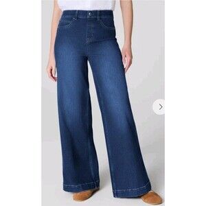 NEW Spanx Shape Original EveryWear Wide Leg Jeans Womens Size L Blue 21650R